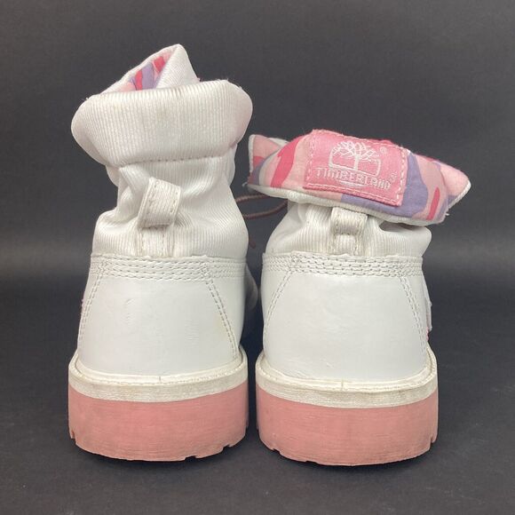 Timberland-Women's 6-White Leather + Pink & Purple Camo-Ankle Boots 29904M- 1256 - Picture 3 of 13